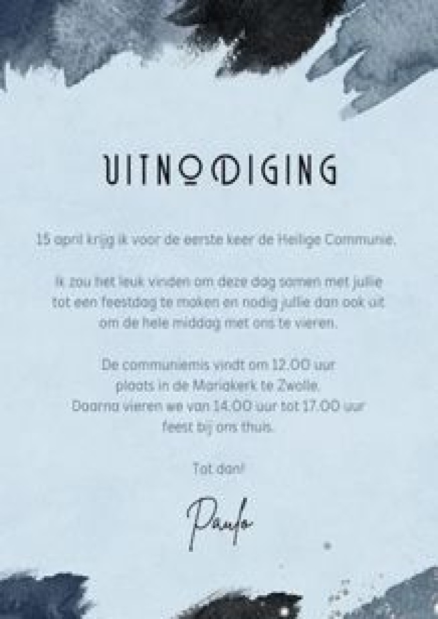 Communiekaarten | Kaarten Kaartje2go Communiefeest Uitnodiging Blauw Verf Kruisje