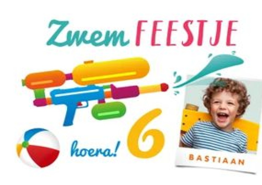 Kinderfeestjes | Kaarten Kaartje2go Zwemfeestje Uitnodiging Zomer Zwemmen Supersoaker Foto