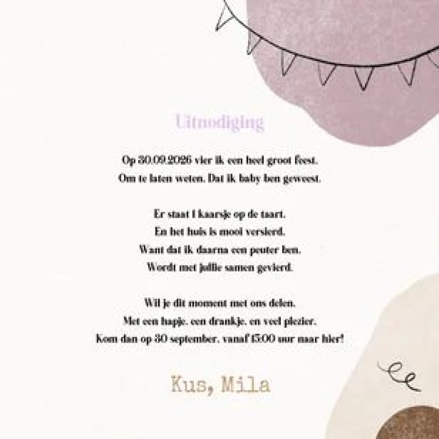 Kinderfeestjes | Kaarten Kaartje2go Abstracte Uitnodiging Kinderfeestje Trend Lila Beige Foto