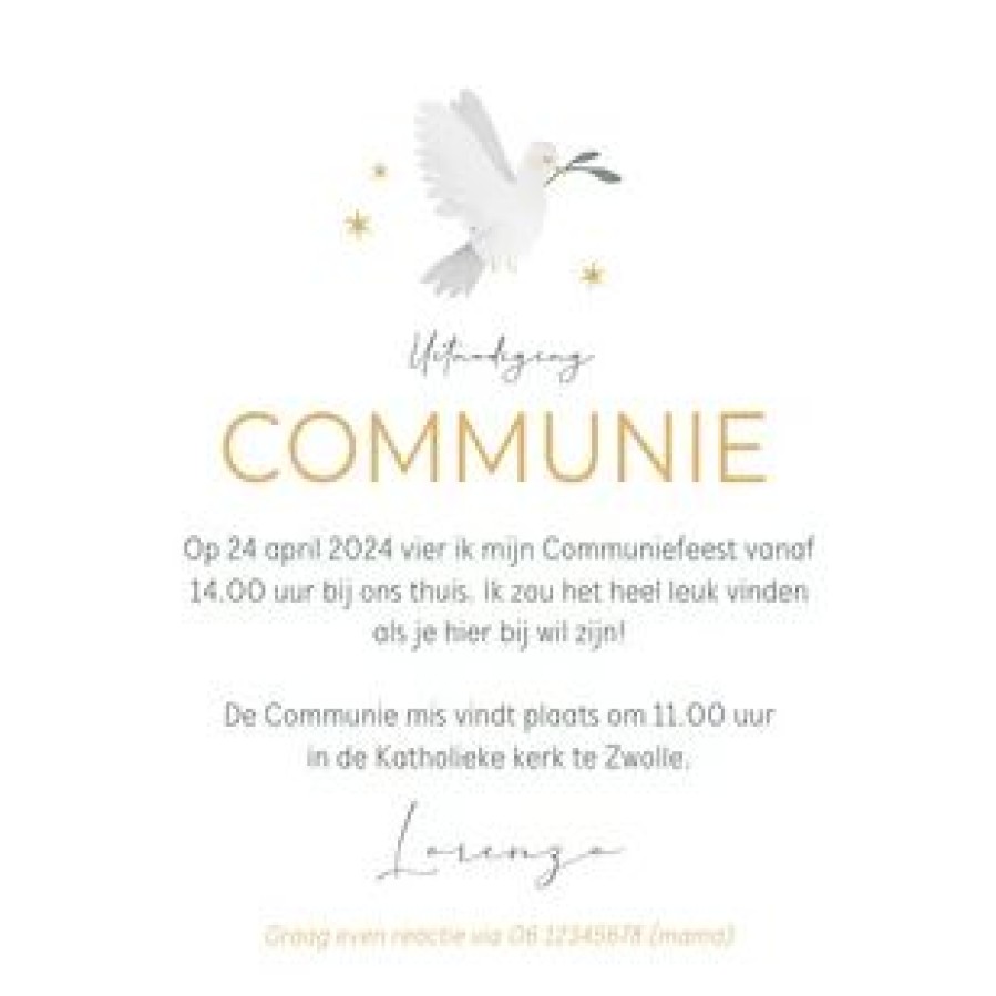 Communiekaarten | Kaarten Kaartje2go Uitnodiging Communiefeest Waterverf Groen Duif Takjes Foto