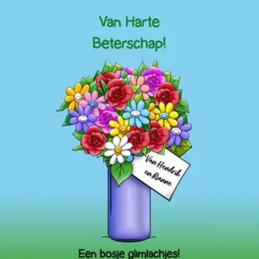 Beterschapskaarten | Kaarten Kaartje2go Grappige Beterschapskaart Opkikker Met Bos Bloemen