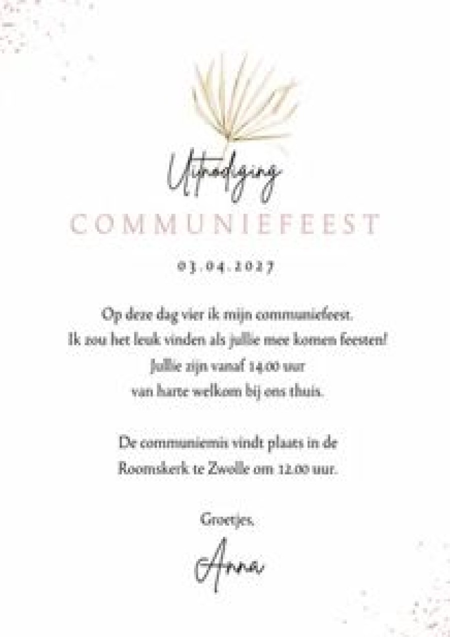 Communiekaarten | Kaarten Kaartje2go Communiefeest Uitnodigingskaart Kruis Roze Bohemian