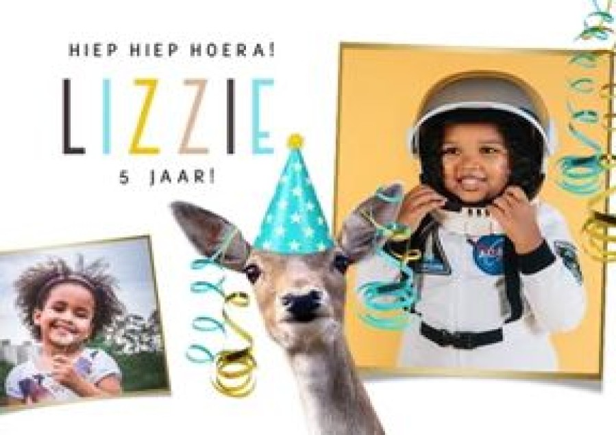 Kinderfeestjes | Kaarten Kaartje2go Uitnodigingskaart Kinderfeestje Met Foto'S En Feestend Hert