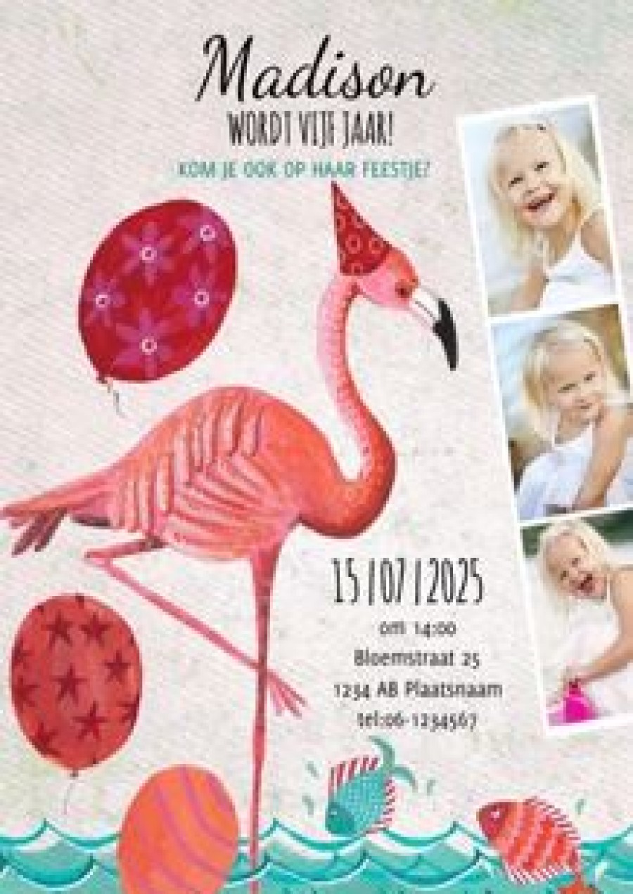 Kinderfeestjes | Kaarten Kaartje2go Flamingo Zomer Zwem Feestje