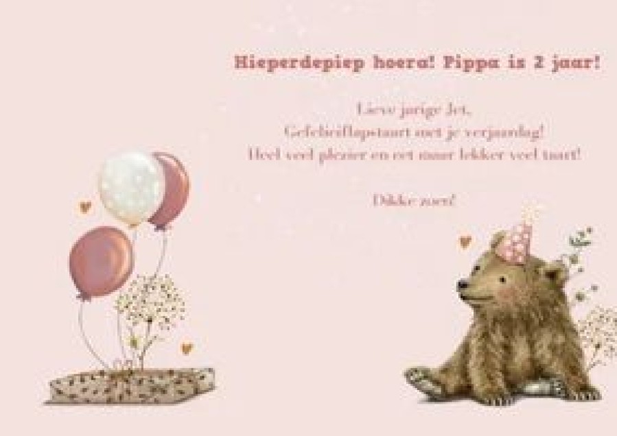 Verjaardagskaarten | Kaarten Kaartje2go Felicitatiekaart Verjaardag Meisje Beertje En Ballonnen