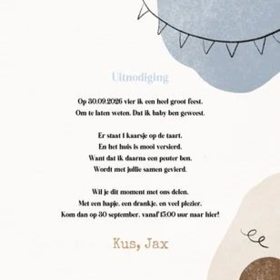 Kinderfeestjes | Kaarten Kaartje2go Abstracte Uitnodiging Kinderfeestje Trend Blauw Beige Foto