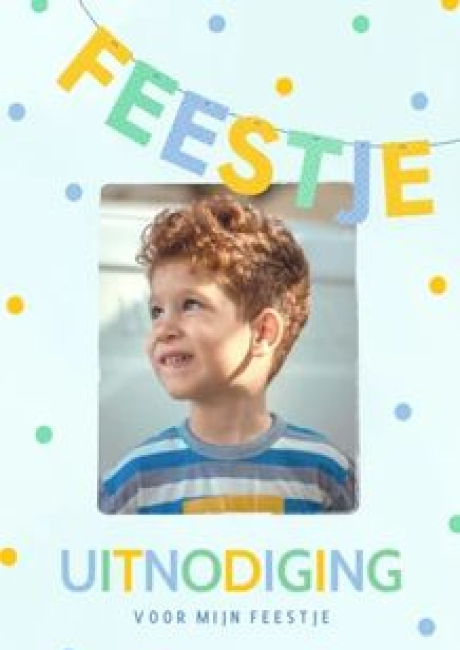 Kinderfeestjes | Kaarten Kaartje2go Uitnodiging Voor Kinderfeestje Met Letter Slinger Blauw