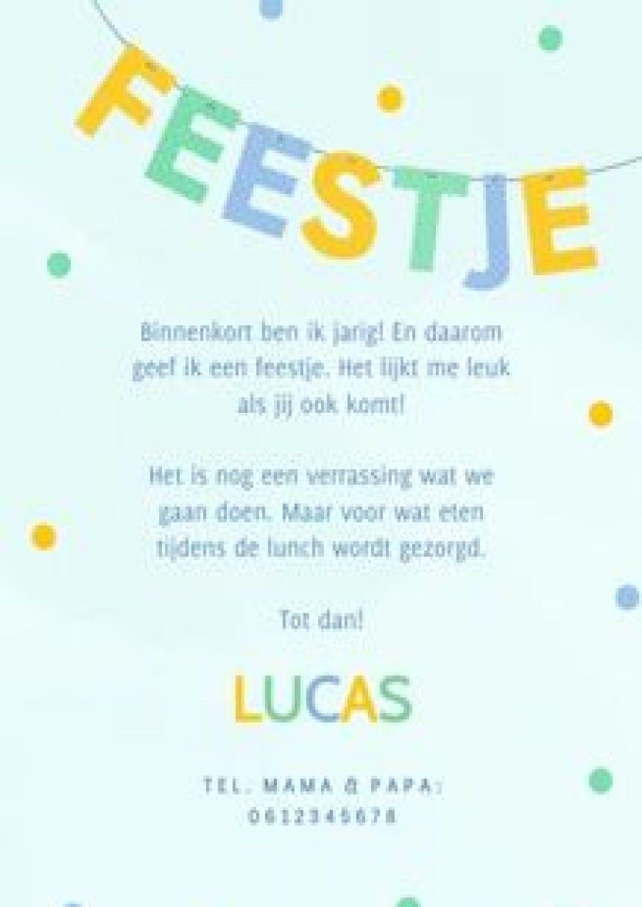 Kinderfeestjes | Kaarten Kaartje2go Uitnodiging Voor Kinderfeestje Met Letter Slinger Blauw