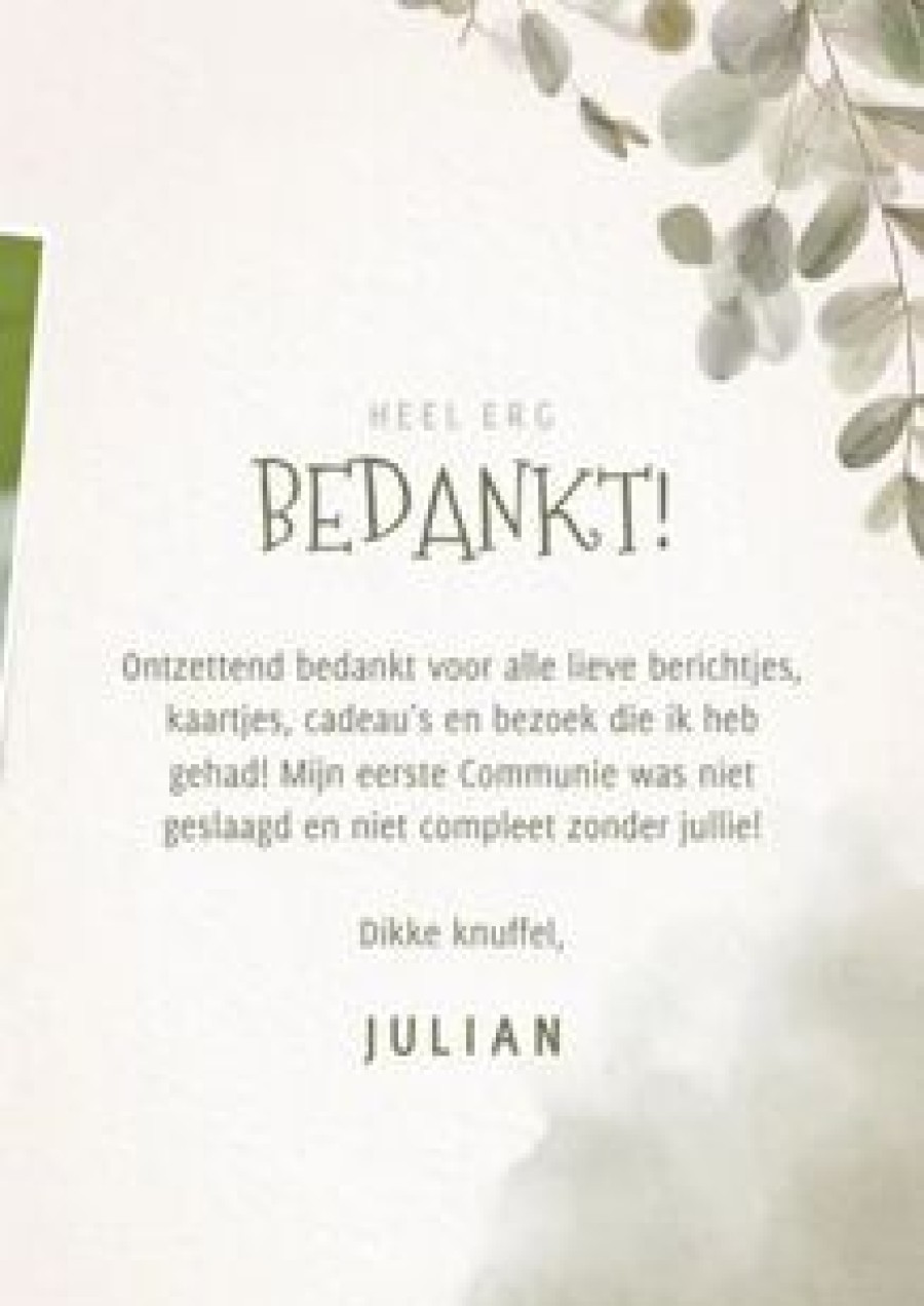 Communiekaarten | Kaarten Kaartje2go Waterverf Bedankkaart Eerste Communie Eucalyptus En Foto'S