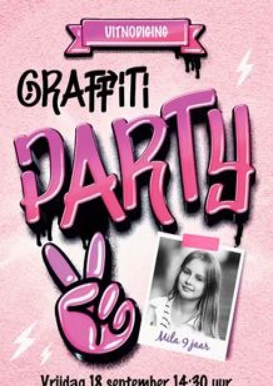 Kinderfeestjes | Kaarten Kaartje2go Graffiti Uitnodiging Verjaardagsfeestje Meisje