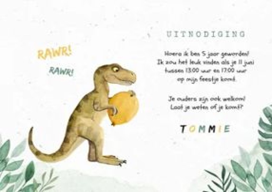 Kinderfeestjes | Kaarten Kaartje2go Dinosaurus Kinderfeestje Waterverf Dino Ballonnen Foto