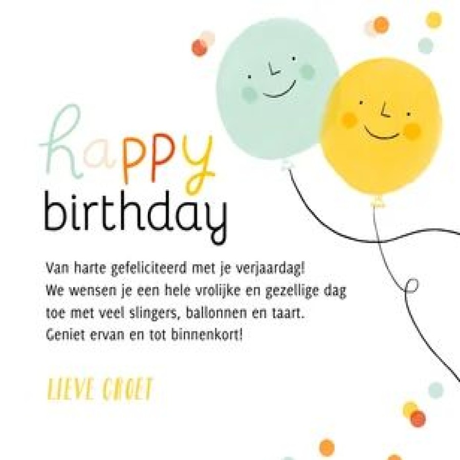 Verjaardagskaarten | Kaarten Kaartje2go Vrolijk Verjaardagskaartje Met Smiley Ballonnen En Confetti