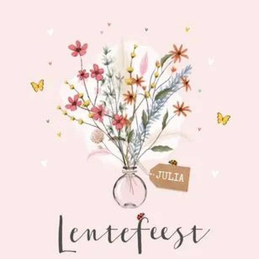 Communiekaarten | Kaarten Kaartje2go Lentefeest Uitnodiging Bloemen Lief Hartjes Label Vlinders