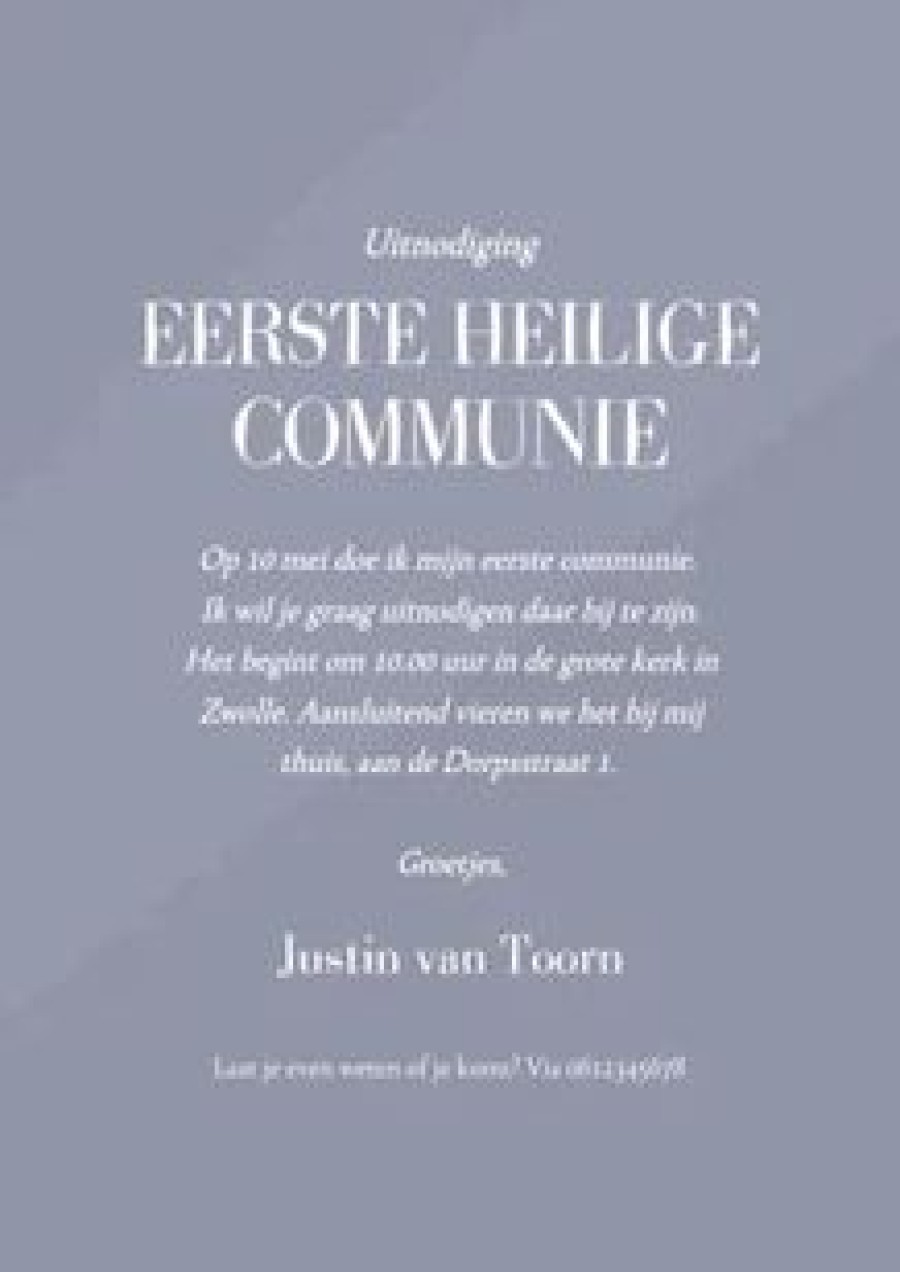 Communiekaarten | Kaarten Kaartje2go Klassiek Blauw Communiekaartje Met Vredesduifje