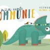 Communiekaarten | Kaarten Kaartje2go Communie Dino Triceratops Vogel Slinger