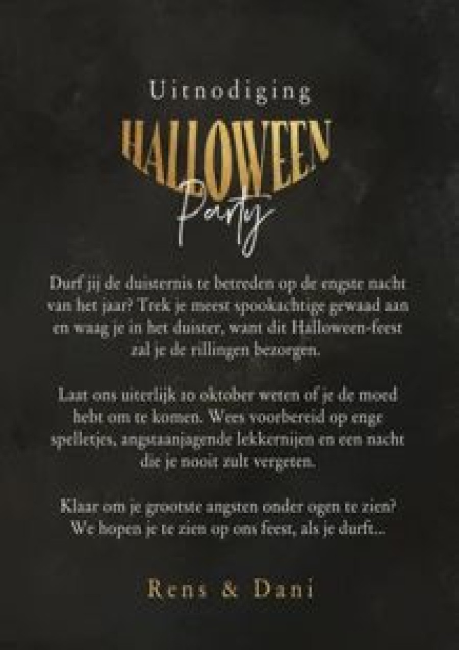 Uitnodigingen | Kaarten Kaartje2go Halloweenfeest Uitnodiging Eng Skull Goud Zwart Donker