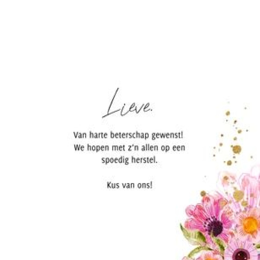 Beterschapskaarten | Kaarten Kaartje2go Kleurrijke Beterschapskaart Knuffel Envelop Bloemen Vlinders