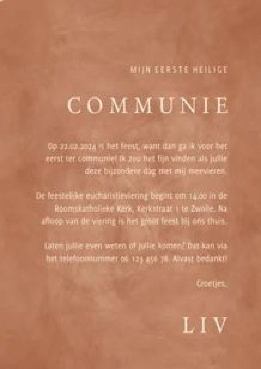 Communiekaarten | Kaarten Kaartje2go Uitnodiging Communie Goudlook Tak Met Foto In Aardetint