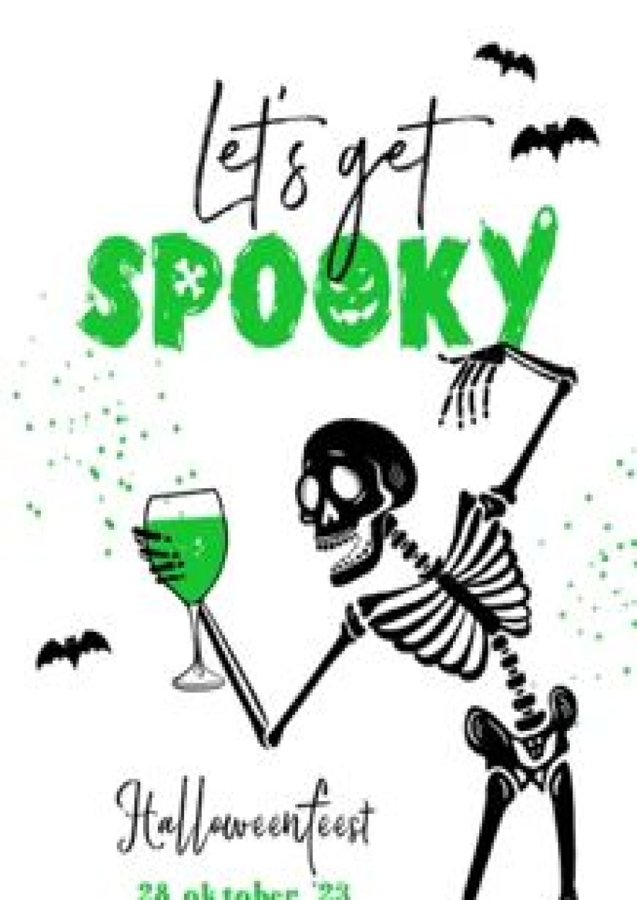 Uitnodigingen | Kaarten Kaartje2go Halloweenfeest Let'S Get Spooky Skelet Vleermuizen Wijn