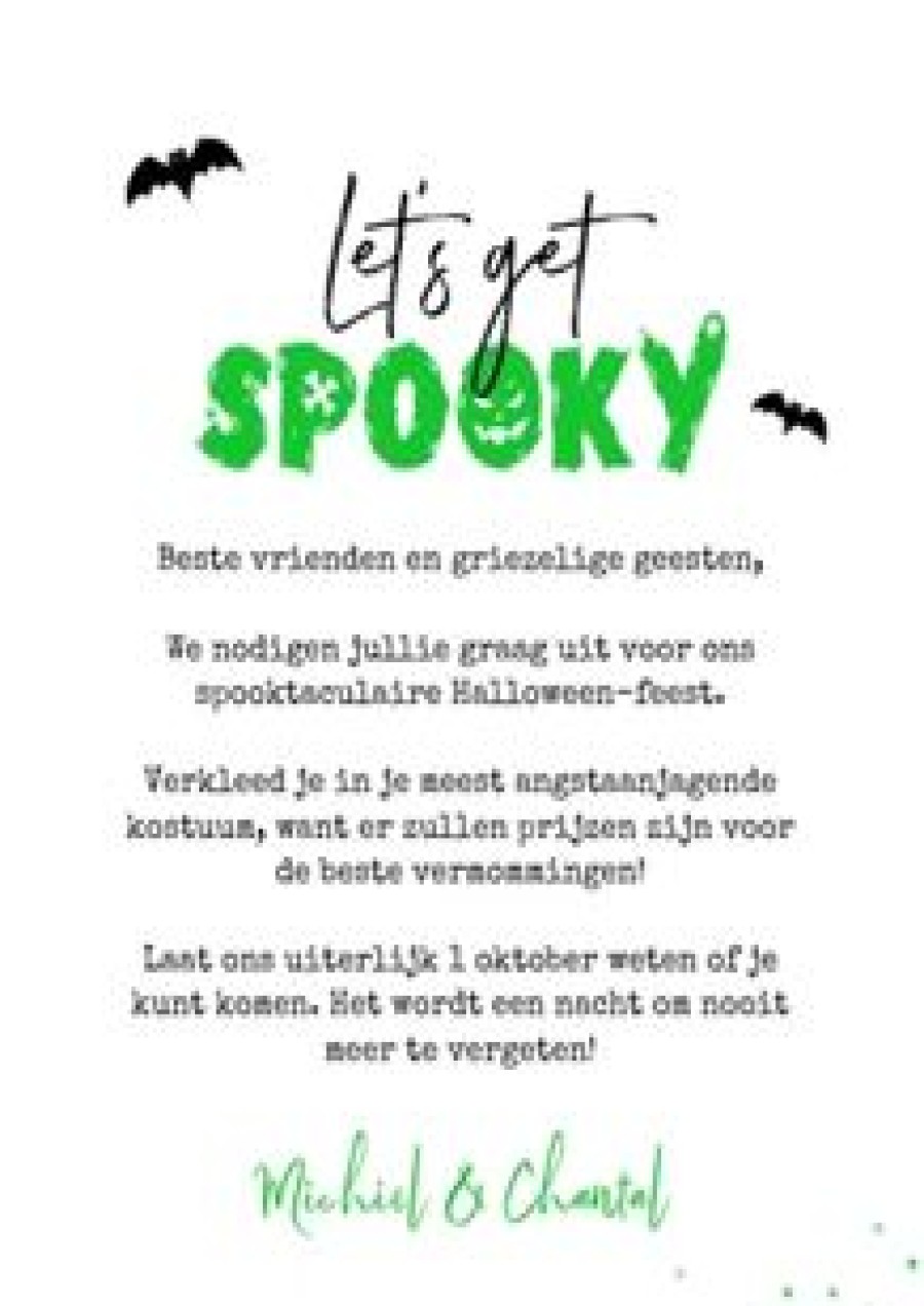 Uitnodigingen | Kaarten Kaartje2go Halloweenfeest Let'S Get Spooky Skelet Vleermuizen Wijn