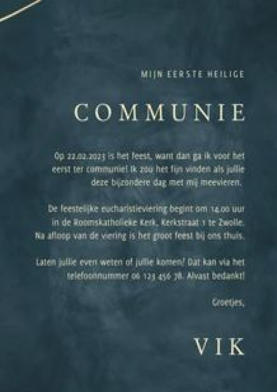 Communiekaarten | Kaarten Kaartje2go Uitnodiging Communie Goudlook Lijnen Met Foto Blauw