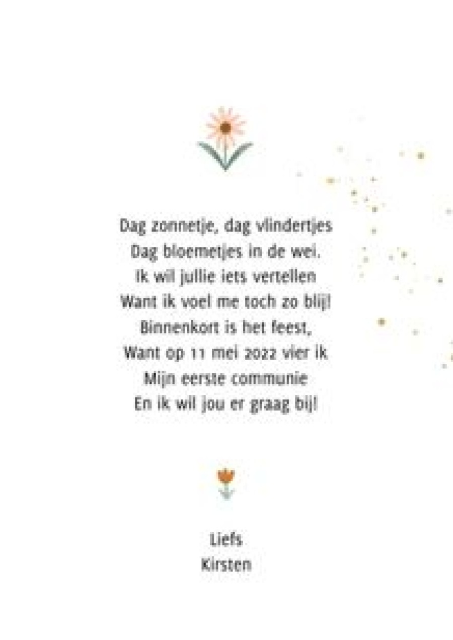 Communiekaarten | Kaarten Kaartje2go Communiekaart Bloemenveld Sterretjes Hartjes Goudfolie