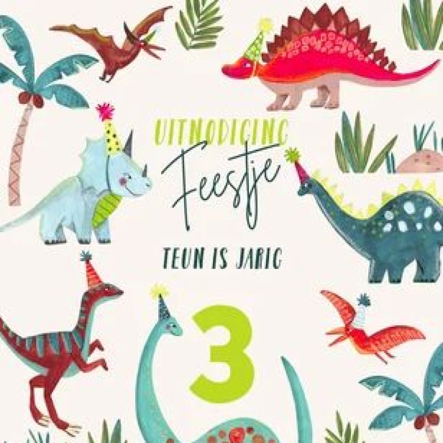 Kinderfeestjes | Kaarten Kaartje2go Verjaardagsfeestje Stoer Dino Dinosaurus Jungle