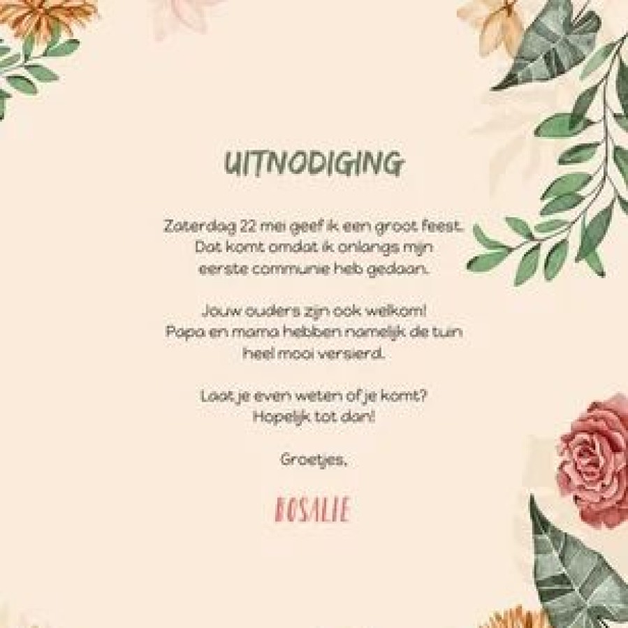 Communiekaarten | Kaarten Kaartje2go Communiefeest Bloemen Wegwijzers Hout Roze Vintage