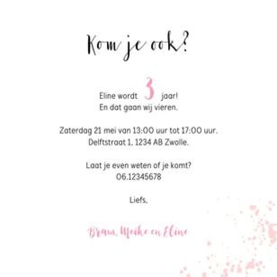 Kinderfeestjes | Kaarten Kaartje2go Kinderfeest Uitnodiging Roze Met Flamingo En Spetters