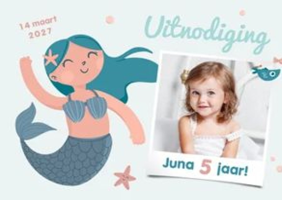 Kinderfeestjes | Kaarten Kaartje2go Uitnodigingskaart Kinderfeestje Meisje Zeemeermin Foto