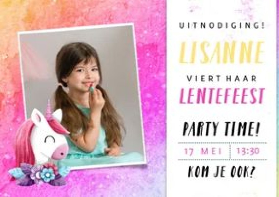 Communiekaarten | Kaarten Kaartje2go Stoere Lentefeest Uitnodiging Met Regenboog Achtergrond