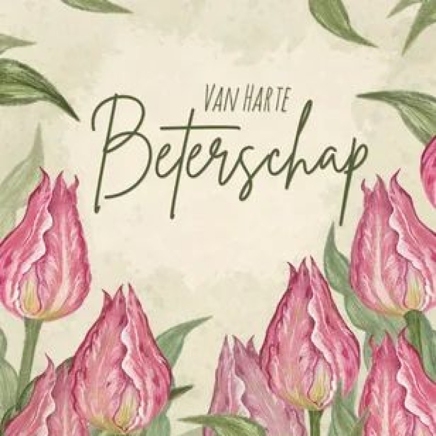 Beterschapskaarten | Kaarten Kaartje2go Beterschapskaart Tulpen Met Roze En Groen Tinten