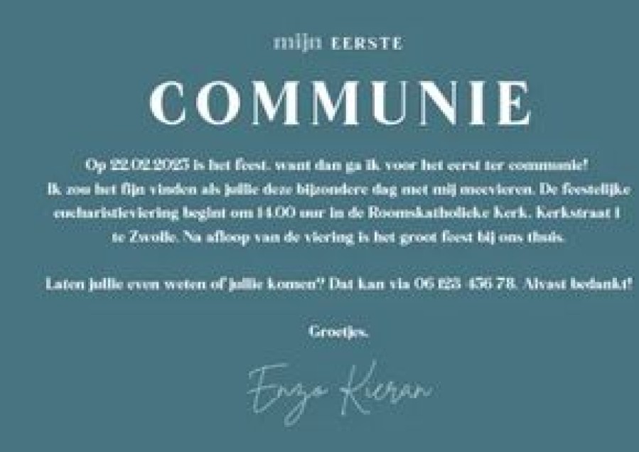 Communiekaarten | Kaarten Kaartje2go Uitnodiging Communie Blauw Stijlvol Met Veren