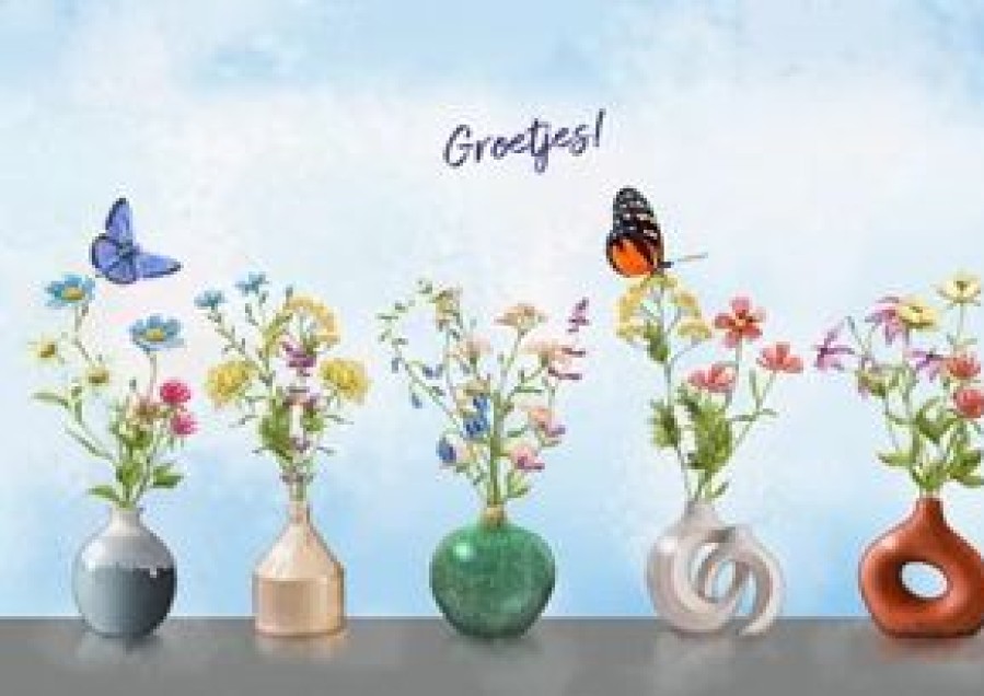 Beterschapskaarten | Kaarten Kaartje2go Leuke Beterschapskaart Met Vaasjes Met Geschilderde Bloemen